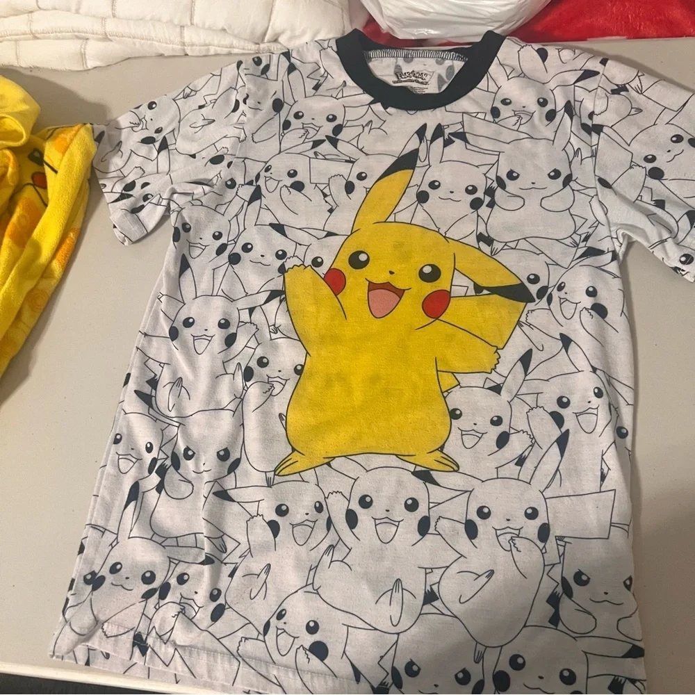 Pokémon Pajama Set with Yellow Pikachu Onesie, Shorts and T-Shirt Pajamas L